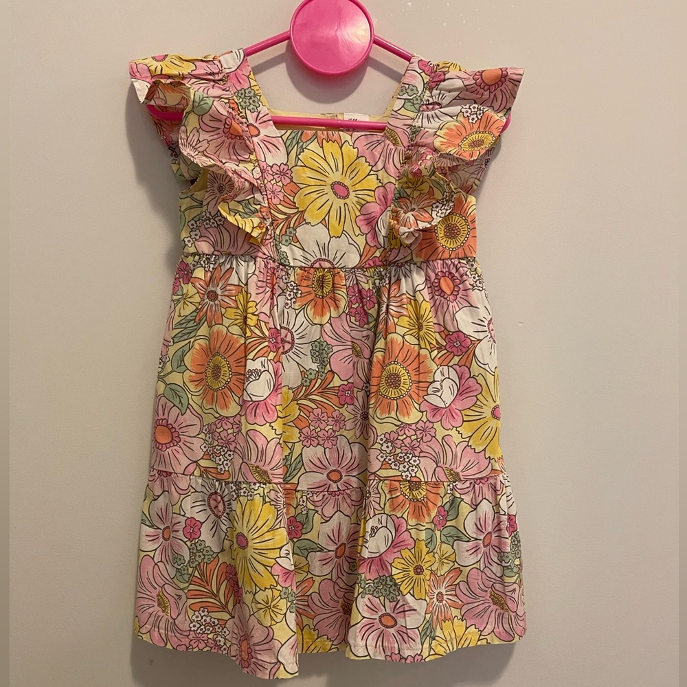 H&M BUTTERFLY SLEEVE Floral Kids Dress SIZE 2T